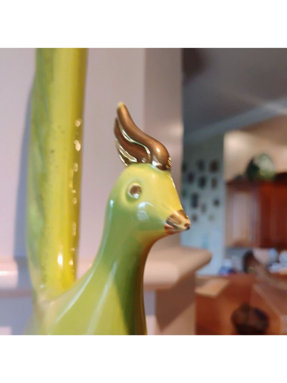 VTG MCM Long Tailed Pheasant Bird Figurine 16.5" Tall Avocado Green & Gold - Picture 5 of 11